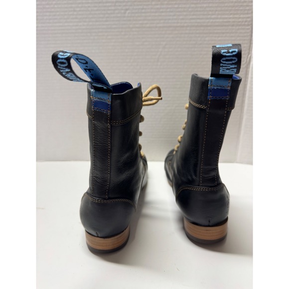 John Fluevog Radio CBC Black Leather Lace Up Cap Toe Boots Blue Lining Mens 7 main image 5